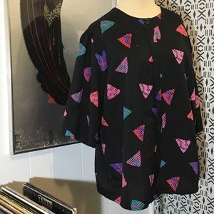 Vintage Silk Blouse Pop Art Motif